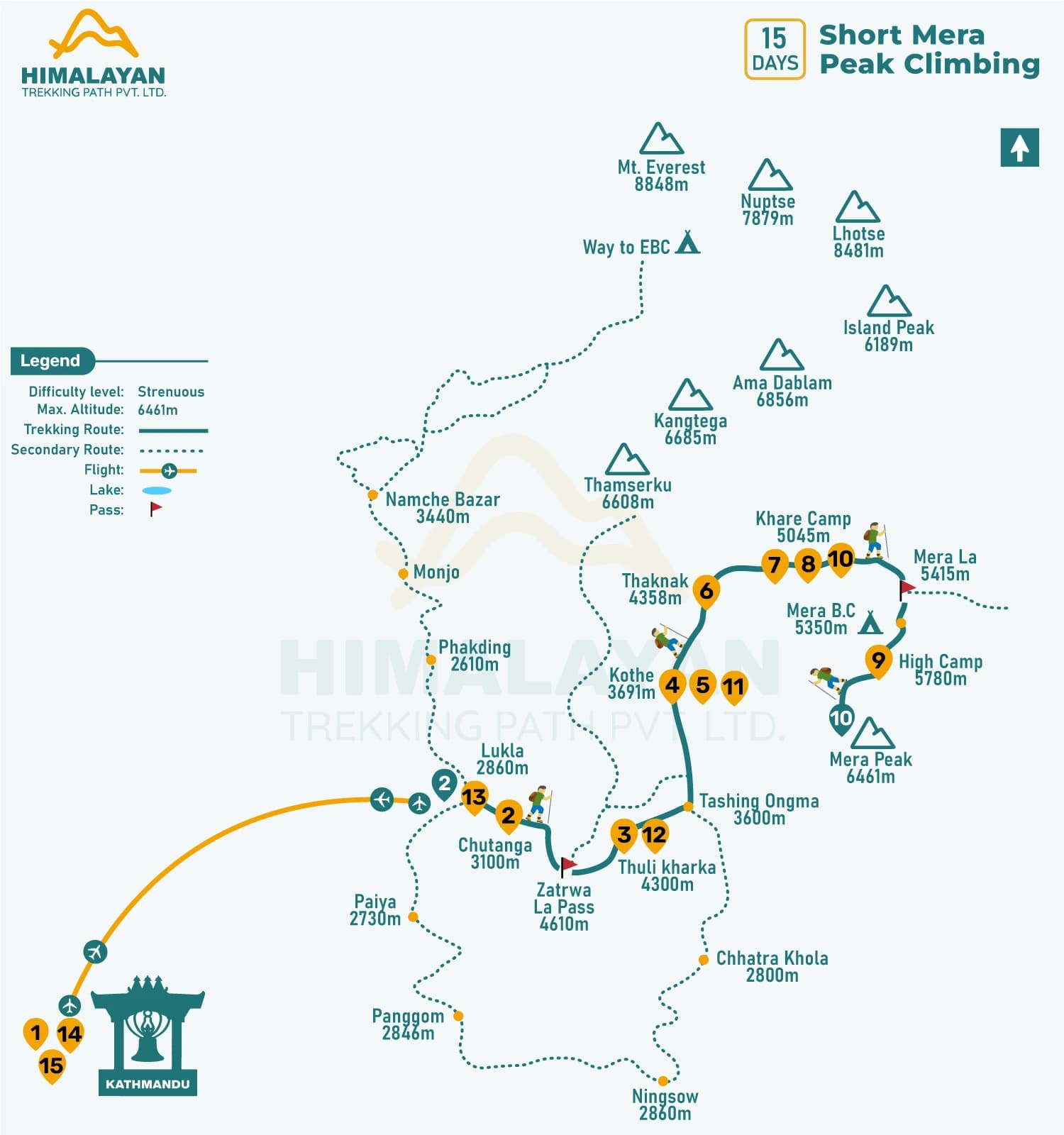Short Mera peak Climbing Map help for navigation to conquer the highest Trekking Peak in Nepal